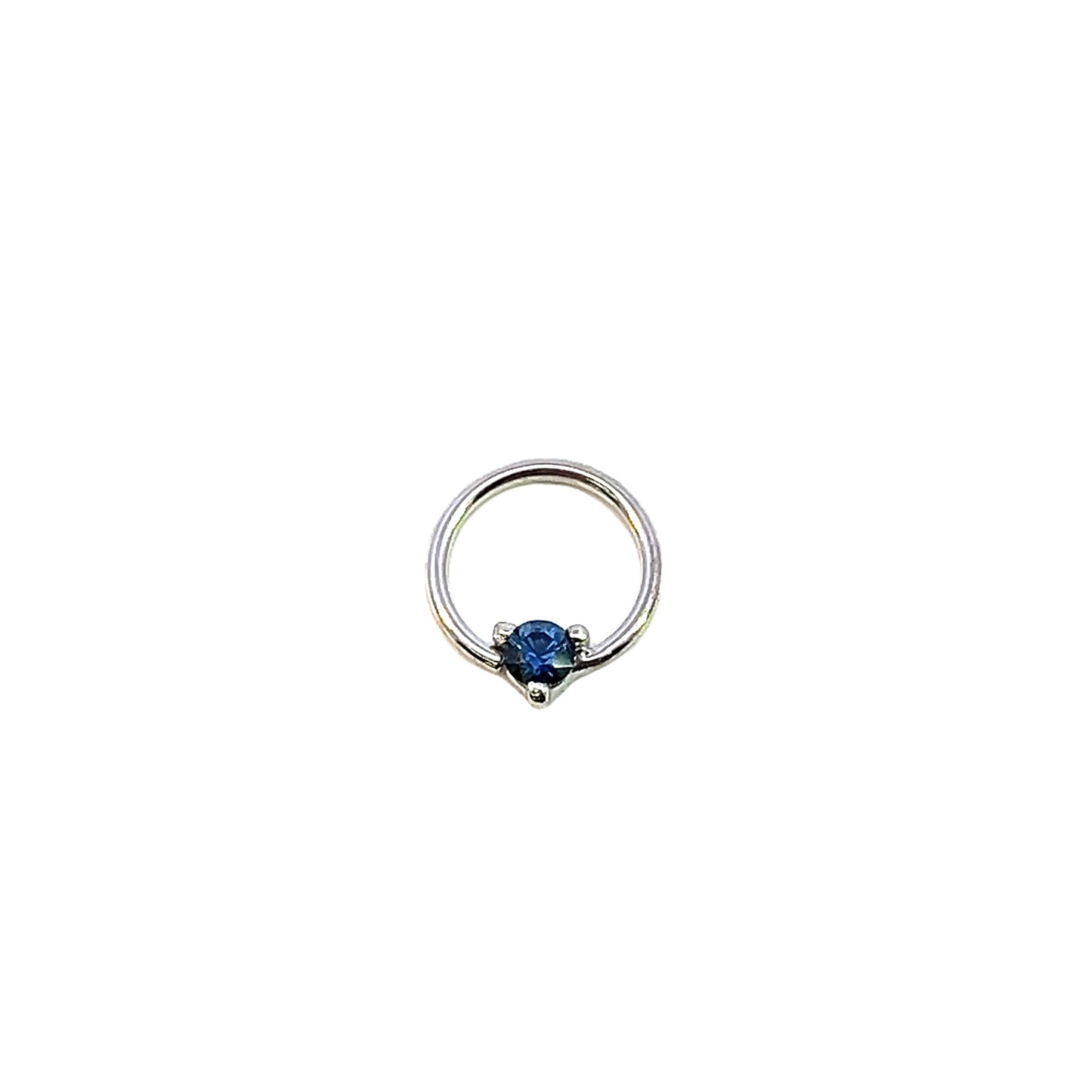 Three Prong Fixed Gem Ring - 14k White Gold - Blue Sapphire