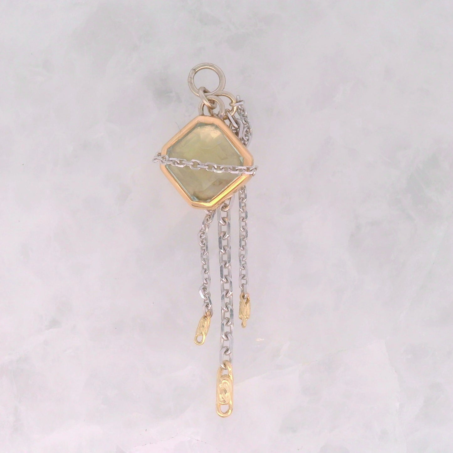 Aqua Ascher Cut / Square - 14k Yellow and White Gold - Dangle