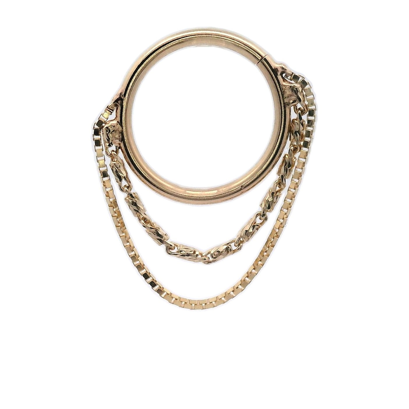 1mm Diamond Cut Celebrity Chain & ..5mm Box Chain - 14k Yellow Gold - Seam Ring