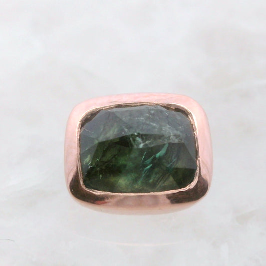 Blue Green Sapphire Cushion - 14k Rose Gold - 14g Threaded