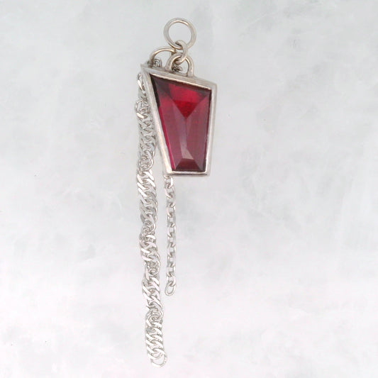 Red Garnet Geo Cut - 14k White Gold - Dangle