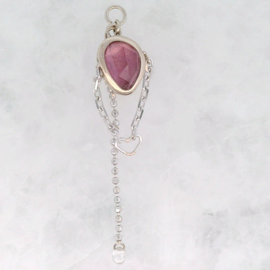 Pink Tourmaline Pear with White Diamond Briolette - 14k White Gold - Dangle
