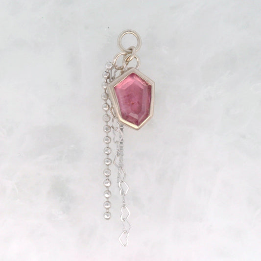 Pink Tourmaline Shield - 14k White Gold - Dangle