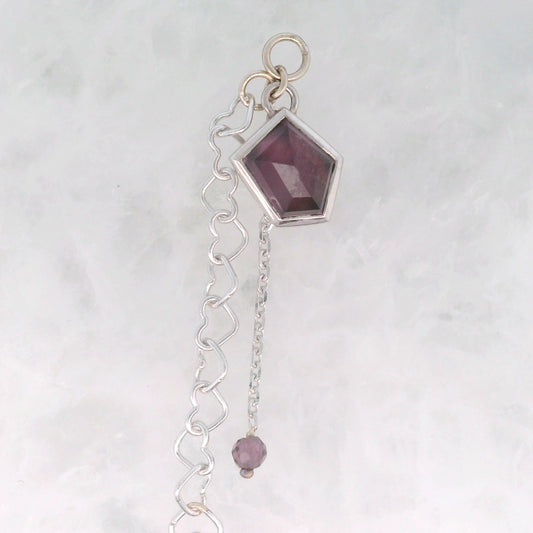 Purple Spinel Geo Cut with Amethyst Bead - 14k White Gold - Dangle