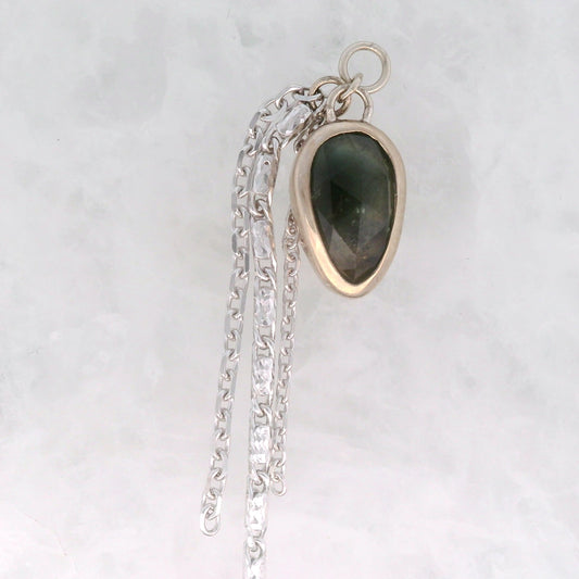 Blue Green Sapphire Pear - 14k White Gold - Dangle