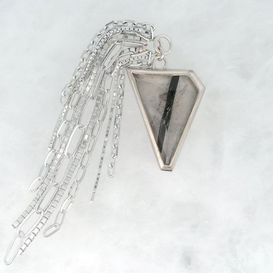 Tourmalinated Quartz Geo Cut - 14k White Gold - Dangle