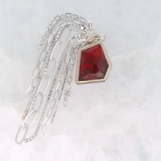Red Garnet Geo Cut - 14k White Gold - Dangle