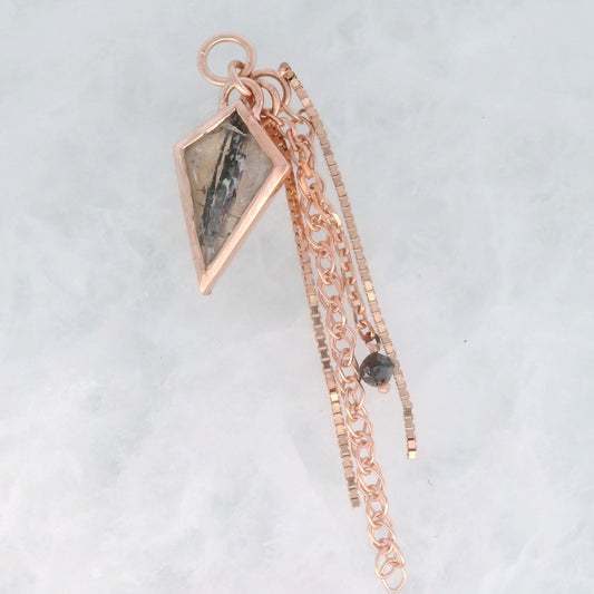 Tourmalinated Quartz with Black Diamond - 14k Rose Gold - Dangle