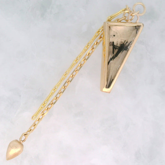 Tourmalinated Quartz Geo Cut with Spike - 14k Yellow Gold - Dangle
