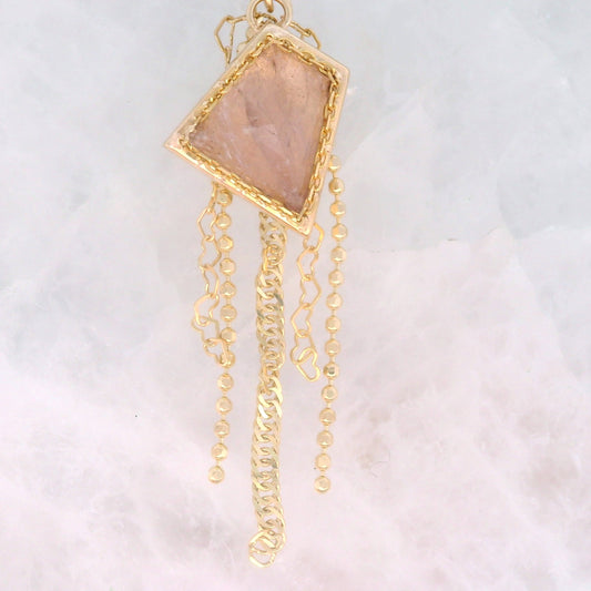Morganite Geo Cut with Cable Bezel - 14k Yellow Gold - Dangle