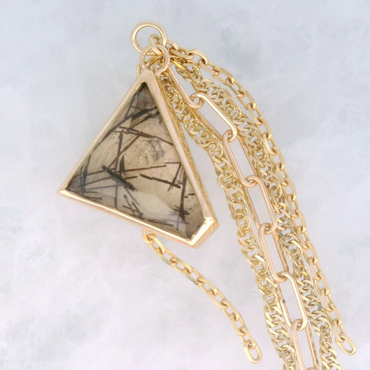 Tourmalinated Quartz Geo Cut - 14k Yellow Gold - Dangle