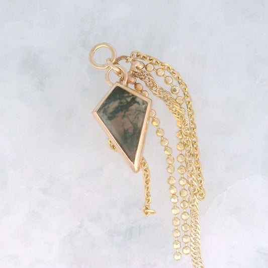 Moss Agate Kite - 14k Yellow Gold - Dangle