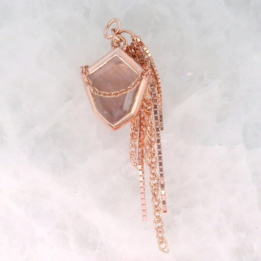 Rainbow Moonstone Shield - 14k Rose Gold - Dangle