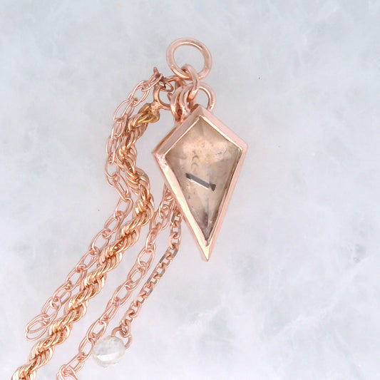 Tourmalinated Quartz with White Diamond - 14k Rose Gold - Dangle
