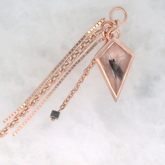 Tourmalinated Quartz with Black Diamond - 14k Rose Gold - Dangle