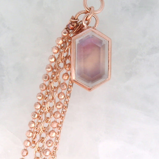 Rainbow Moonstone Hexagon Rupee - 14k Rose Gold - Dangle
