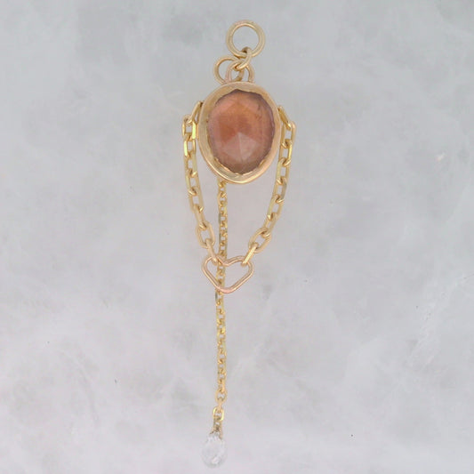 Pink Tourmaline Oval with Diamond Briolette - 14k Yellow Gold - Dangle