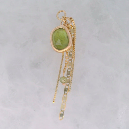Yellow Gold Charm with Rose Cut Green Round and Green Gem Bead