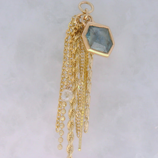 Blue Color Change Sapphire Geo Cut with Diamond Briolette - 14k Yellow Gold - Dangle