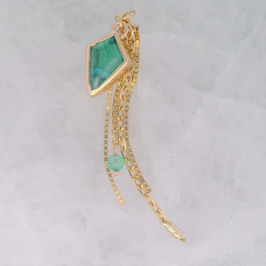 Blue Green Bridewell Kite with Onyx Bead - 14k Yellow Gold - Dangle