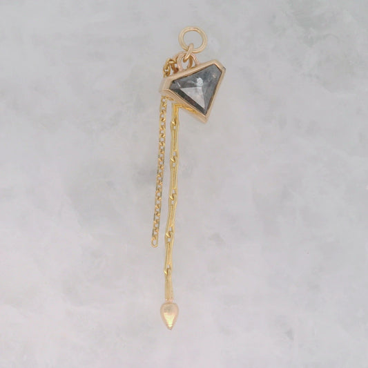 Salt and Pepper Diamond Geo Triangle wit Spike - 14k Yellow Gold - Dangle