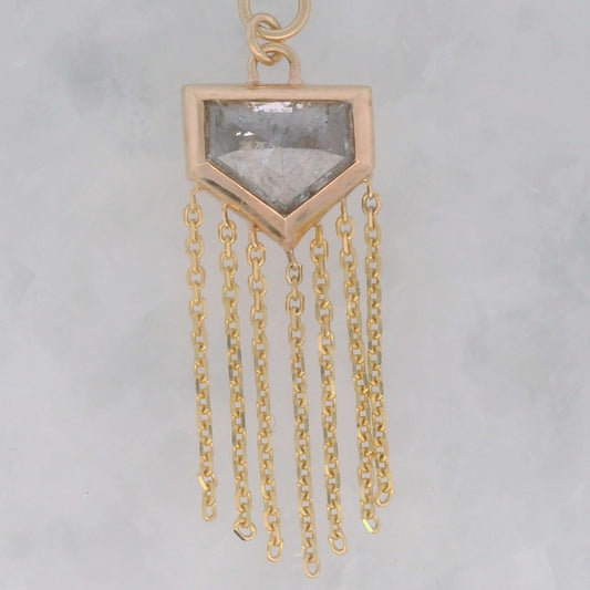 Salt and Pepper Diamond Pentagon Geo Cut - 14k Yellow Gold - Dangle