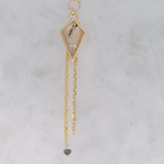 Tourmalinated Quartz with Black Diamond Bead - 14k Yellow Gold - Dangle