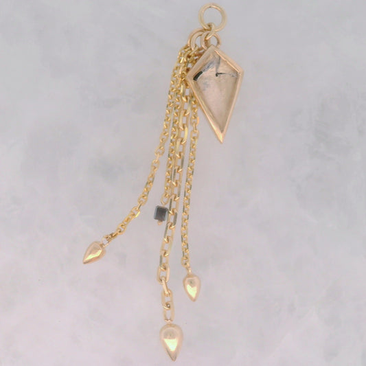Tourmalinated Quartz Kite with Black Diamond Bead and Spikes - 14k Yellow Gold - Dangle