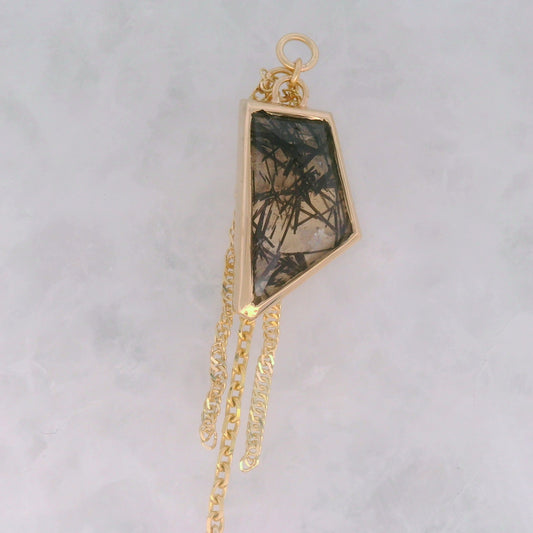 Yellow Gold Charm Jumbo Tourmalinated Quartz
