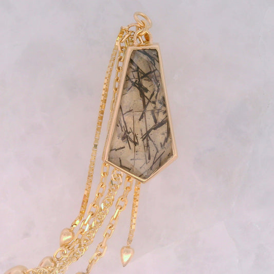 Tourmalinated Quartz with Spikes - 14k Yellow Gold - Dangle