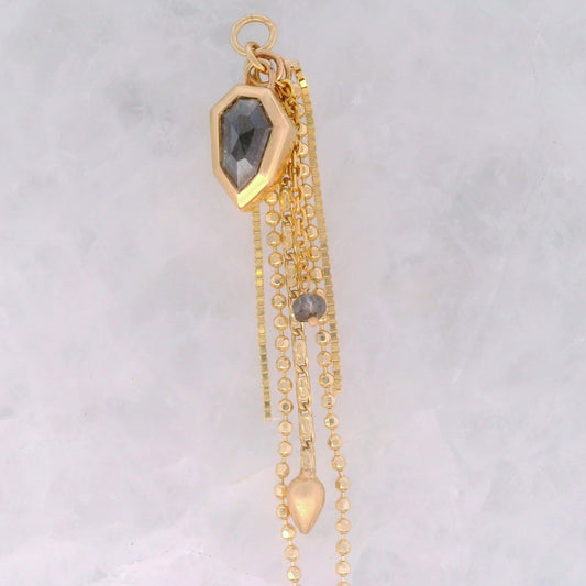 Salt and Pepper Diamond Shield with Salt and Pepper Diamond Bead and Spike - 14k Yellow Gold - Dangle