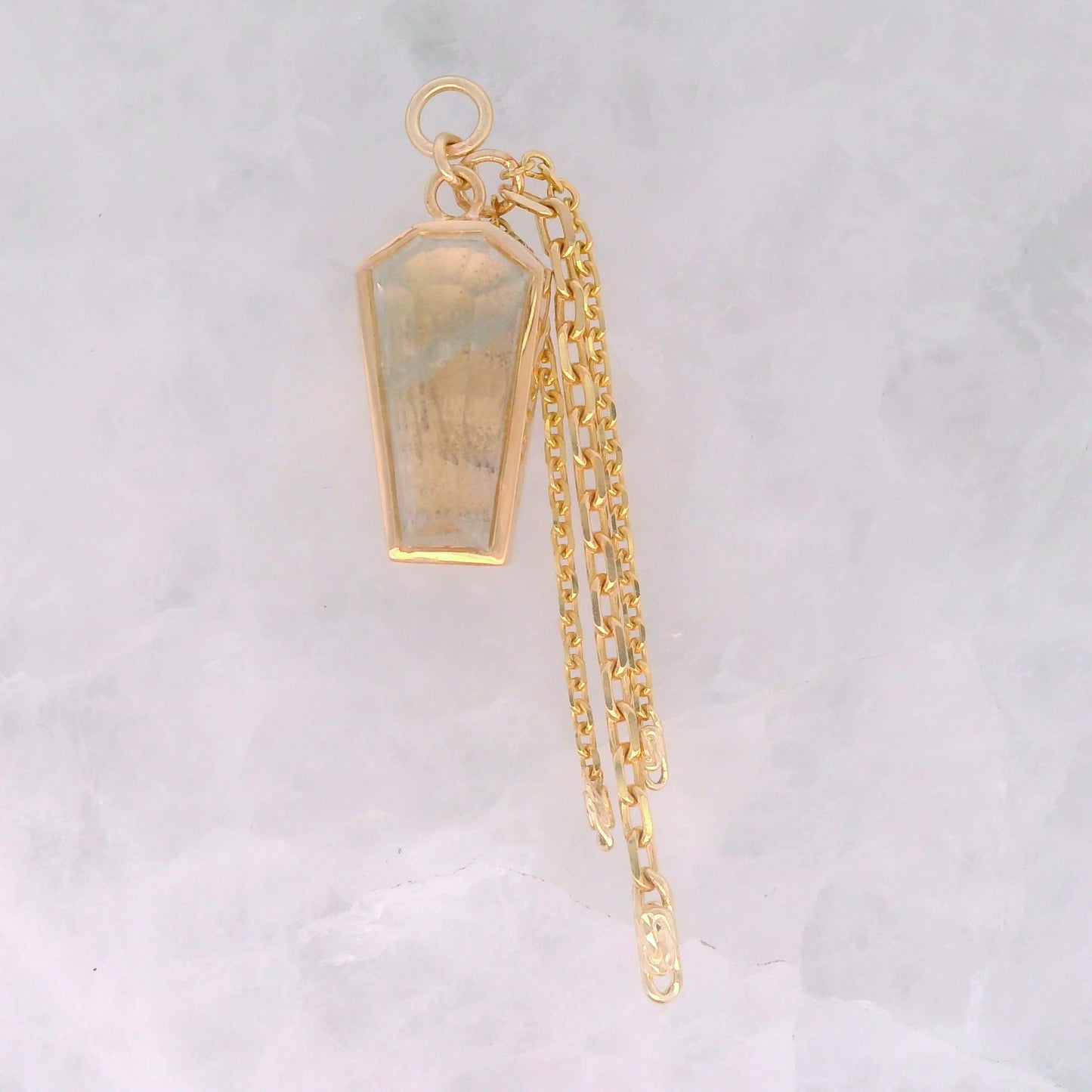 Quartz with Blue Inclusion Coffin - 14k Yellow Gold - Dangle