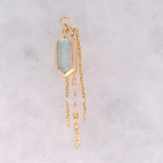 Aqua Rupee with Herkimer Diamond - 14k Yellow Gold - Dangle