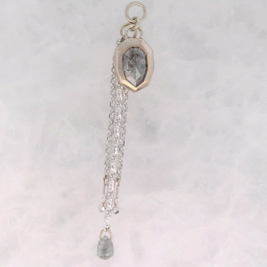 Salt and Pepper Diamond Shield with Salt and Pepper Briolette - 14k White Gold - Dangle