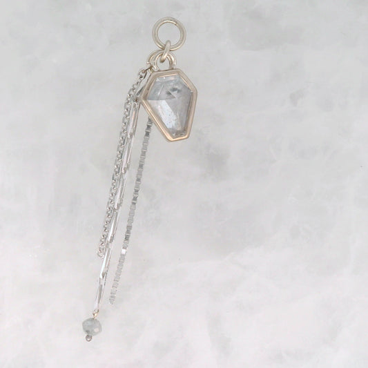 Salt and Pepper Diamond Coffin - 14k White Gold - Dangle