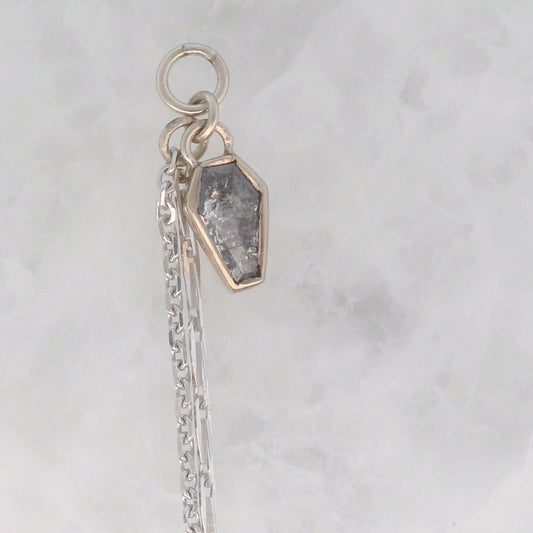 Salt and Pepper Diamond Coffin - 14k White Gold - Dangle