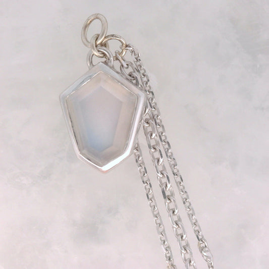 Rainbow Moonstone Shield - 14k White Gold - Dangle
