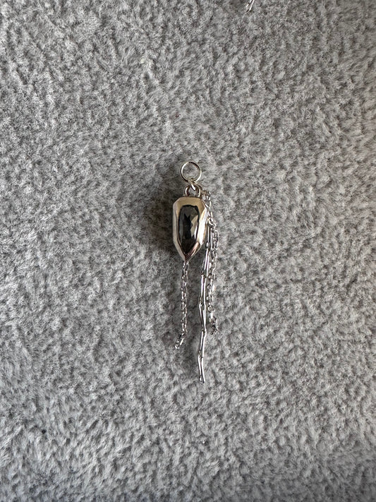 Salt and Pepper Diamond Shield - 14k White Gold - Dangle